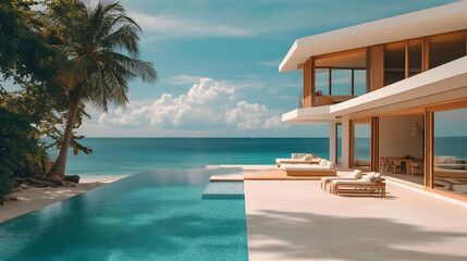 Modern Beach House with Infinity Pool - Realistic Image