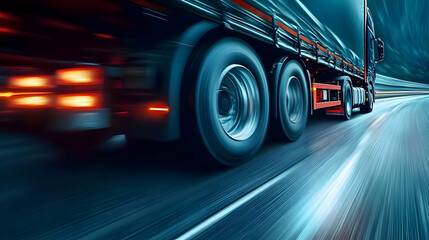 Fast Truck on Highway at Night - Realistic Image