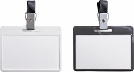 Blank White and Black ID Badge Holders with Lanyards Corporate Identification Cards