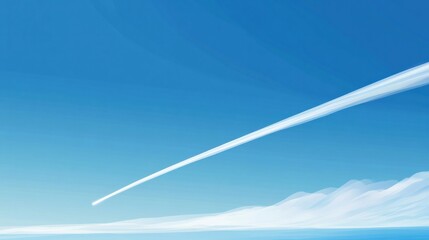 Clear blue sky with a single jet stream streaking across, symbolizing travel and adventure