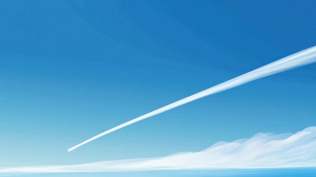 Clear blue sky with a single jet stream streaking across, symbolizing travel and adventure