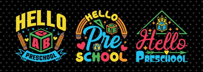 Hello Preschool SVG Hello School Kids Welcome To School Back To School Quote Design
