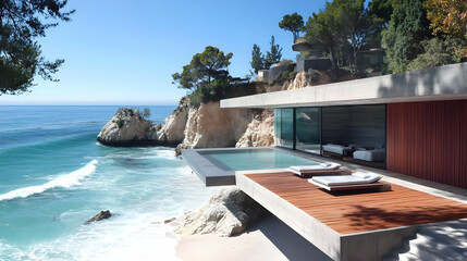 Fototapeta premium Modern Cliffside Home with Infinity Pool - Photo