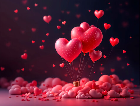 fondo de globos en forma de corazon rojos para dia san valentin