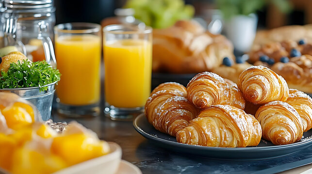 Delicious Croissants with Powdered Sugar - Food Photography