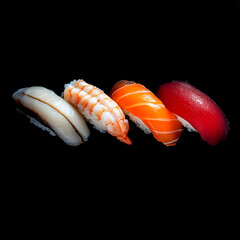 Savoring artistic nigiri sushi presentation black background culinary photography minimalist style close-up focus visual delicacy