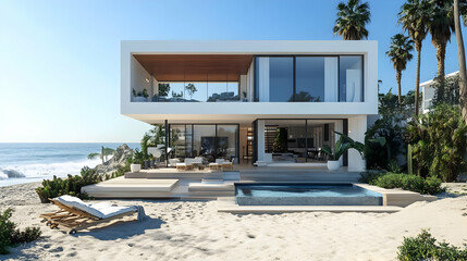 Fototapeta premium Modern Beach House 3D Illustration