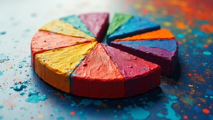 Colorful Acrylic Pie Chart with Digital Numbers in Artistic Financial Integration