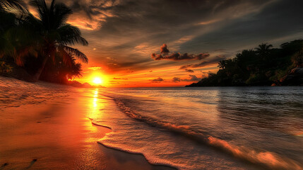 Golden Sunset Beach Landscape Photo