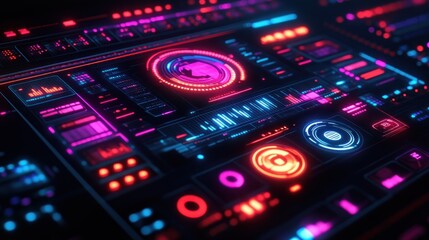 Obraz premium A vibrant digital interface showcasing data visualization and analytics.