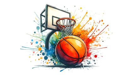 Colorful Abstract Art of Basketball With Splashing Paint Background. generator AI