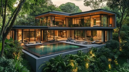 Fototapeta premium Luxury Villa with Modern Aesthetics and Scenic Surroundings
