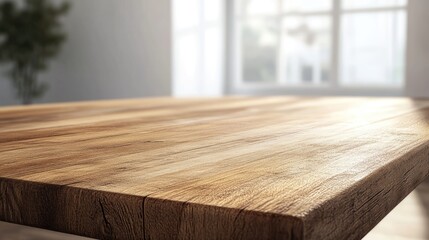 Wooden table with blurred wall background, for display or montage your products. Mockup for display of product.