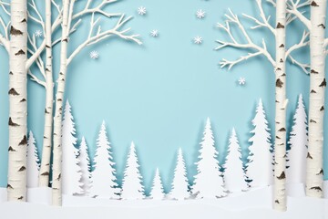 Enchanting Winter Forest Scene with Snowy Birch Trees and Pine Cones, Perfect for Holiday Greetings, Wall Art, or Digital Backgrounds
