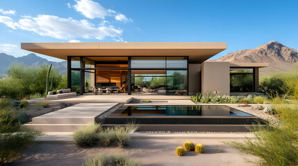 Obraz premium Modern Desert Home with Pool and Mountain Views - Photo