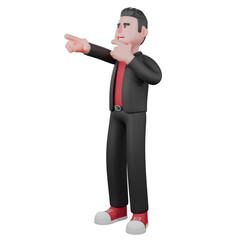 Dance Star Cartoon in 3D. A male choreographer stands with his right hand pointing forward and his left hand holding his chin. Choreographer Model
