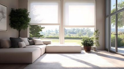 Modern Living Room Interior Design with White Couch and Large Windows