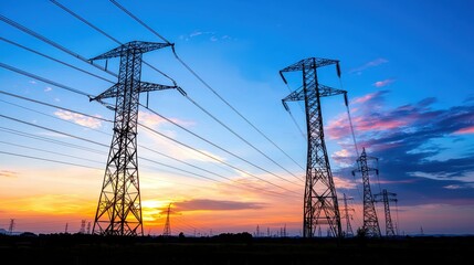 Power transmission lines at sunset rural landscape nature photography scenic view energy concepts