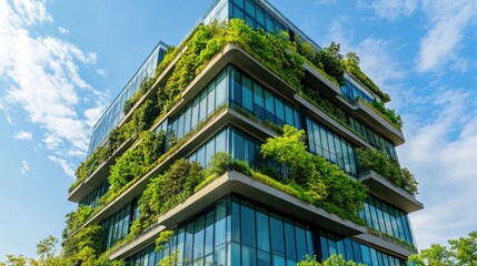 Obraz premium Futuristic Glass Office Building with Greenery