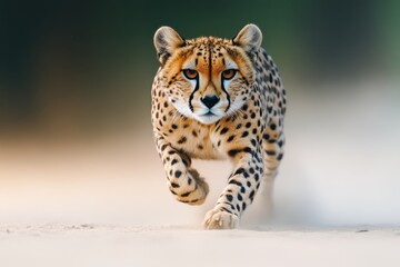 Fototapeta premium A cheetah sprinting at full speed across a dusty plain, with motion blur capturing its incredible pace