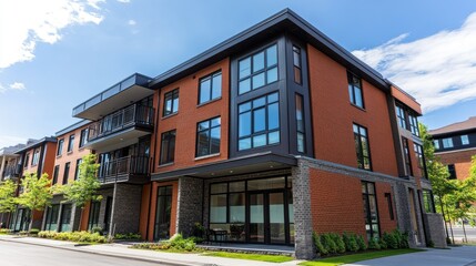 Naklejka premium Modern Office Building Exterior with Clear Sky