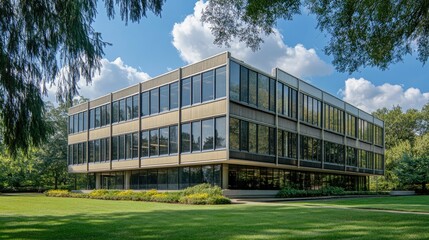 Naklejka premium Modern Mid-Century Office Building Exterior View