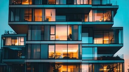 Modern Multi-Storey Residential Building at Dusk