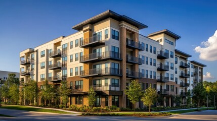 Obraz premium Modern Multi-Story Apartment Building Exterior View