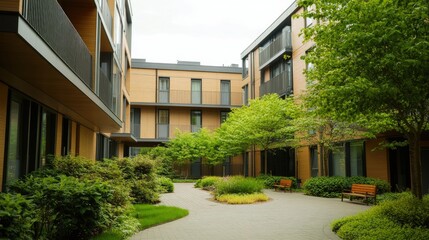 Fototapeta premium Modern Newly Built Apartment Block Courtyard