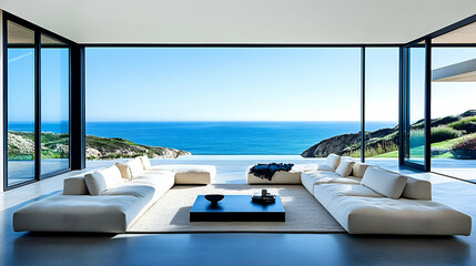 Fototapeta premium Modern Living Room with Ocean View Photo