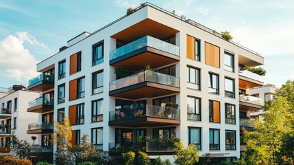 Fototapeta premium Modern Apartment Building in Bright Urban Setting