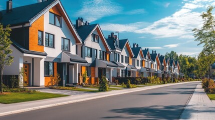 Obraz premium Modern Row of Newly Constructed Terraced Houses