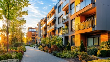Fototapeta premium Modern Residential Apartment Complex at Sunset