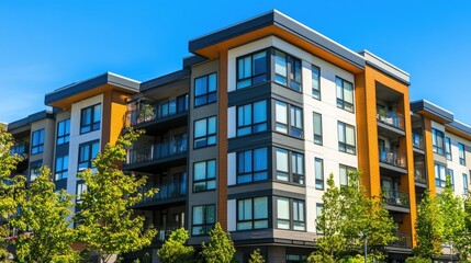 Obraz premium Modern Apartment Building Exterior with Clear Sky