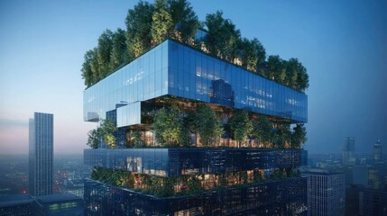 Modern Glass Office Building with Greenery