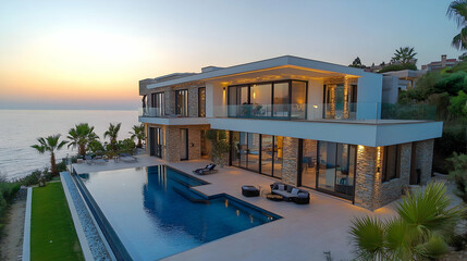 Obraz premium Modern Cliffside Villa with Infinity Pool - Photo