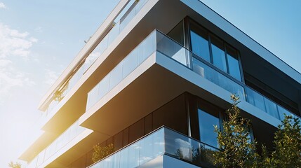 Obraz premium Stylish Modern Apartment Building with Glass Design