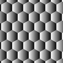 Abstract vector grid seamless pattern with metal hexagonal cell texture. Embossed honeycomb silver black background.