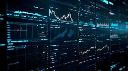 Financial Data Visualization - Stock Market Charts Display on Screen
