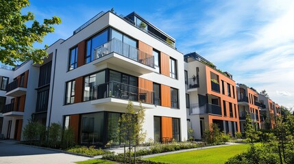 Obraz premium Modern Stylish Apartment Complex Exterior View