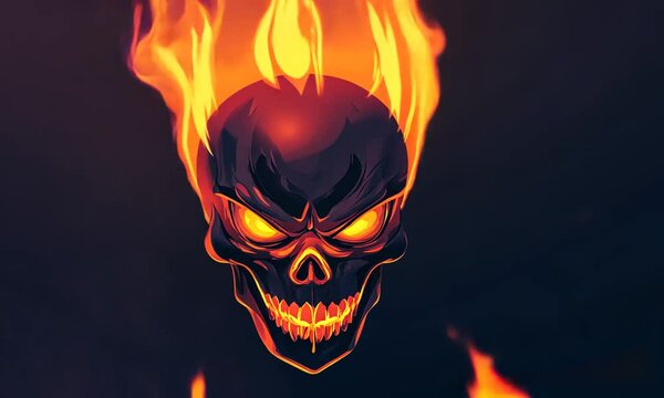 Fiery Skull engulfed in Infernal Flames, Dark Background