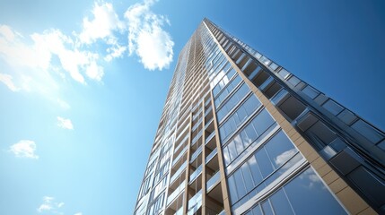 Modern Tall Residential Building Against Blue Sky