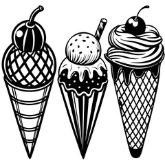 set of ice-cream collections illustrations vector art isolated white background