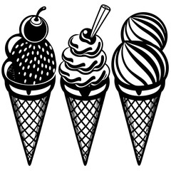 set of ice-cream collections illustrations vector art isolated white background