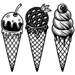 set of ice-cream collections illustrations vector art isolated white background