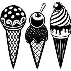 set of ice-cream collections illustrations vector art isolated white background