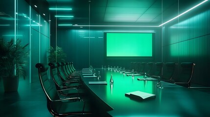 A green meeting room with IoT tools monitoring energy consumption during hybrid sessions. 4k resolution, Cinematic Scene