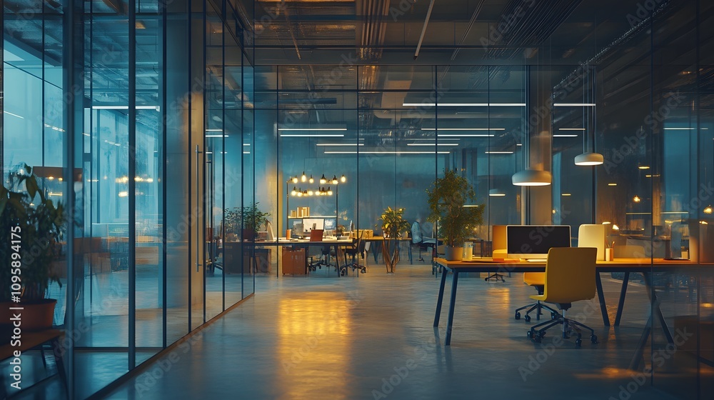Poster a collaborative eco-friendly office integrating iot solutions to achieve net-zero energy goals. 4k r