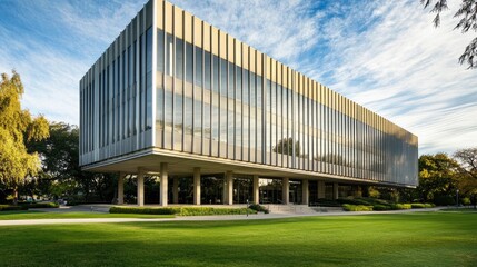 Obraz premium Iconic 1960s Modern Office Building in Sunlight