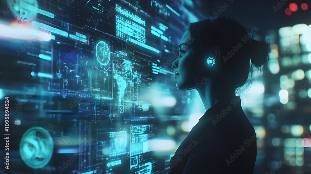Poster A modern hybrid team collaborating on blockchain ecosystem visualization through AR-powered platforms. 4k resolution, Cinematic Scene